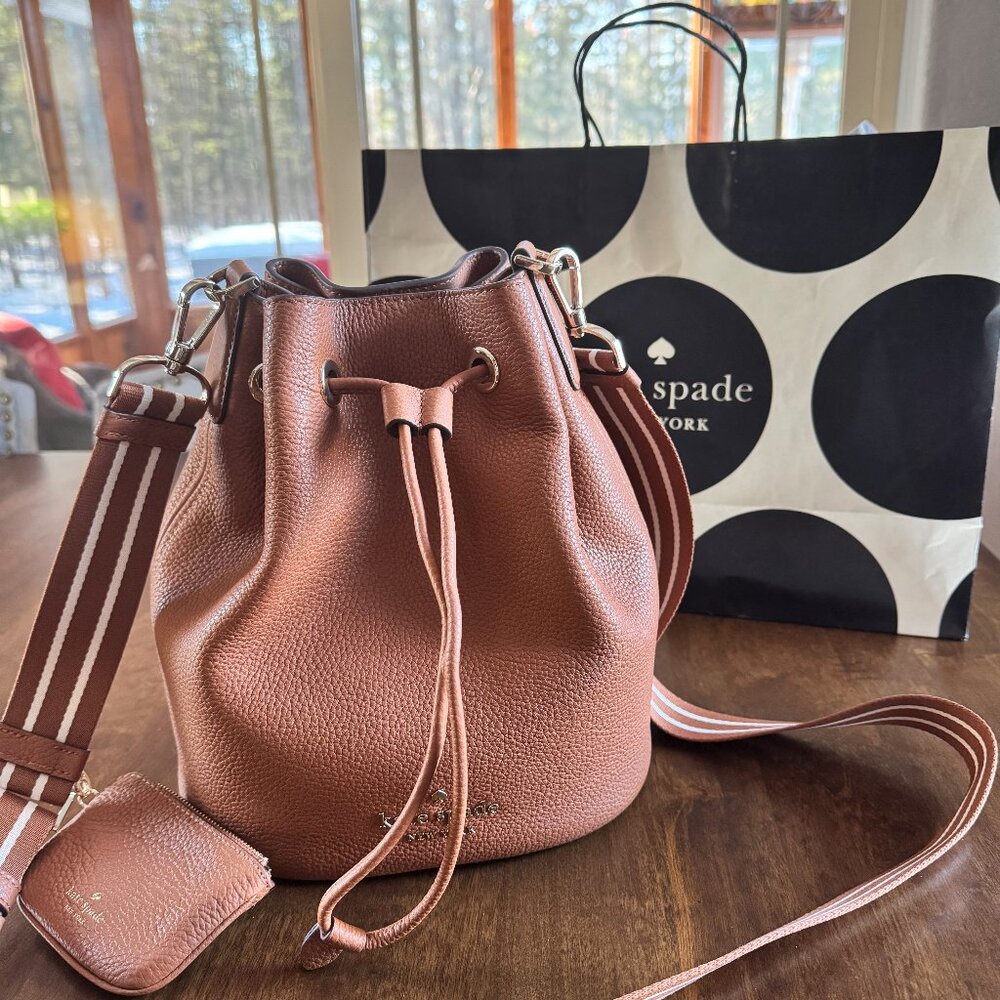 Kate Spade Pebbled Leather Rosie Bucket Bag KA987 NWT Warm Gingerbread Purse